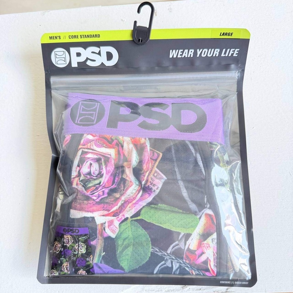 PSD Men's Boxer Briefs Large Rose & Chains Purple Core Standard 7" Inseam NIB